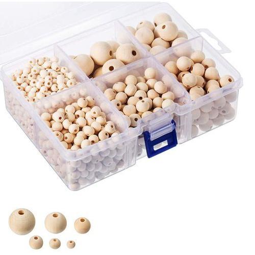 1105 pièces de perles en bois pour enfiler des boules en bois naturel avec trou de 20mm 16mm 12mm 10mm