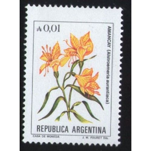 Argentine 1985 Avec Gomme Stamp Plante Alstroemeria Aurantiaca Lys Des Incas