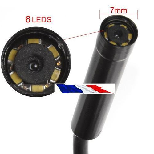 Endoscope camera espion couleur câble USB 2m étanche-6 LED- Caméra de 7mm de diamètre