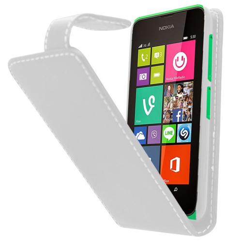 Samrick Conçu Spécialement Etui Flip Cuir & Protecteur D'écran/Film/Garde & Chiffon Microfibres Pour Nokia Lumia 530 - Blanc (White)