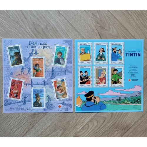 2 Blocs Feuillets Timbres Neuf Philatélie France Le Voyage De Tintin Et Destinées Romanesques 2003/2007.