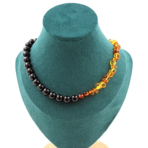 Collier Perles Ambre Véritable De La Mer Baltique + Agate Noire 8 Mm. Collier Femmes, Hommes. Taille Personnalisable.
