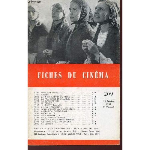 Fiches Du Cinema N 9 15 Octobre 1960 L Affaire D Une Nuit Cresus Dans Les Griffes Du Tigre La Francaise Et L Amour La Garconniere Le Gigolo Il Suffit D Aimer Liaisons Rakuten