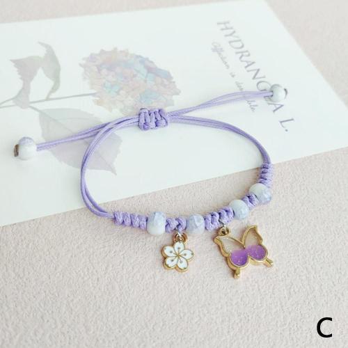 Purple Bracelet Pendentif Papillon Fait Main Ete Chanceux Reglable Tisse Purple