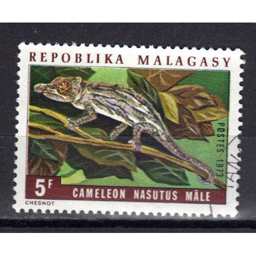 Madagascar 1973 : Caméléon - Timbre Oblitéré