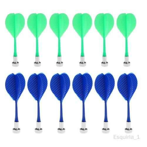 12pcs Flechettes Magnetiques Aimantées en Plastique Avec Ailettes Accessoire Jeu de Fléchettes - / Bleu