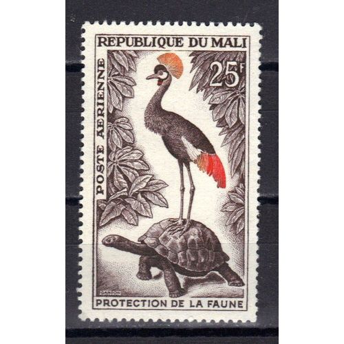 Mali 1963 Poste Aerienne : Faune - Timbre 25 F. Brun-Violet, Rouge Et Jaune Neuf *