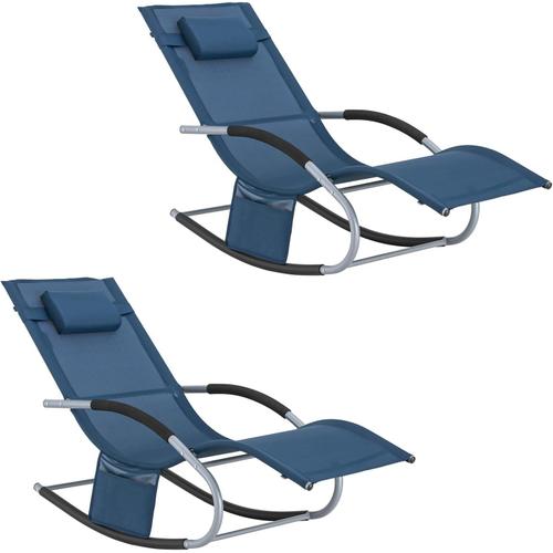 Sobuy Lot De 2 Bain De Soleil Chaises Longues Fauteuils À Bascule Avec Appui-Tête Et Pochette Latérale Et Repose-Pieds Transats De Jardin Rocking Chairs Confortables, Ogs28-Nbx2