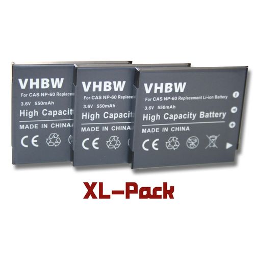 vhbw 3x Batteries compatible avec Casio Exilim EX-Z29, EX-FS10, EX-Z80, EX-S12, EX-Z25, EX-S10, EX-Z21, EX-Z20 appareil photo (550mAh, 3,6V, Li-ion)