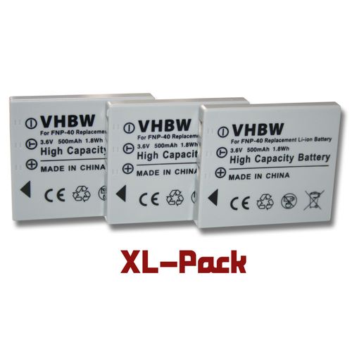 vhbw set de 3 batteries pour appareil photo Fuji FinePix F470, F480, F650, F700, F-700, F710, F610, F-610 remplace Fujifilm NP-40 / NP-40N