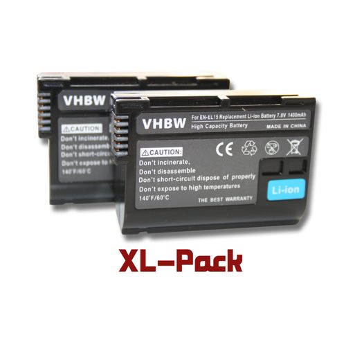 vhbw set de 2 batteries 1400mAh à puce pour Nikon 1 V1 D600 D610 D800 D800E D7000 D7100, grip-batterie MB-D11 MB-D12 MB-D14 comme EN-EL15.