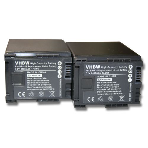 vhbw 2x Batteries compatible avec Canon Legria HF20, HF100, HF11 HD, HF10 caméra vidéo caméscope (2400mAh, 7,2V, Li-ion) avec puce d'information, BP-828