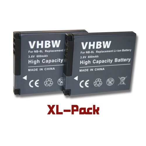 vhbw 2x batterie compatible avec Canon Powershot A2200, A3200 IS, A3300 IS, A3000 IS, A3100 IS, A3150 IS, A3350 IS appareil photo (600mAh, 3,6V)