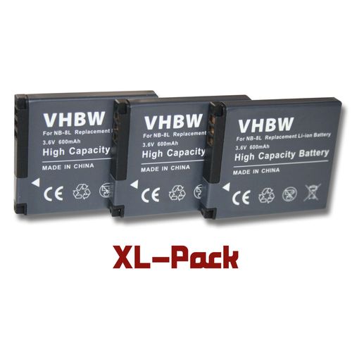 vhbw 3x batterie compatible avec Canon Powershot A2200, A3200 IS, A3300 IS, A3000 IS, A3100 IS, A3150 IS, A3350 IS appareil photo (600mAh, 3,6V)
