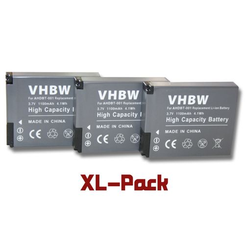 3xbatteries vhbw pour GoPro HD Hero, Motorsports, Helmet,Surf,Naked, Hero 960,Hero 2 II Motorsports Outdoor,Surf Edition remplace AHDBT-001,ABPAK-001.