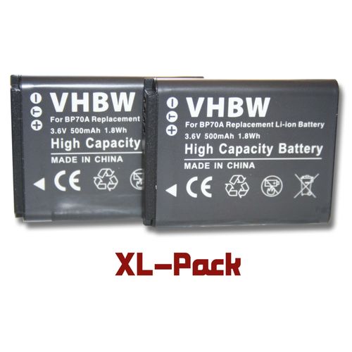 2 batteries 500mAh pour appareil photo Samsung PL200, SL50, SL600, SL630, ST30, ST60, ST61, ST65, ST66 remplace BP70a / BP-70a / SLB-70A / EA-BP70A