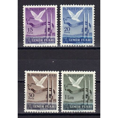 Turquie 1947 : 12è Foire Internationale D'izmir : Oiseaux : Colombes - Série Entière De 4 Timbres Neufs *