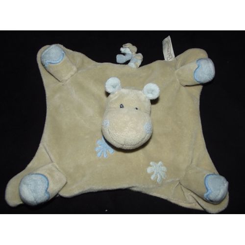 Doudou Plat Hippopotame Prémaman Gris Bleu Comforter Plush Jouet Eveil Bebe Naissance 