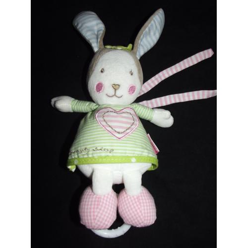  Doudou Musical Lapin Beauty Sleep Baby Sun Babysun Vert Vichy Blanc Rose Oreilles Rayé Bleu Pois C¿Ur 19 Cm + Oreilles 7 Cm Comforter Plush Environ Peluche Musicale Jouet Eveil Bebe Naissance