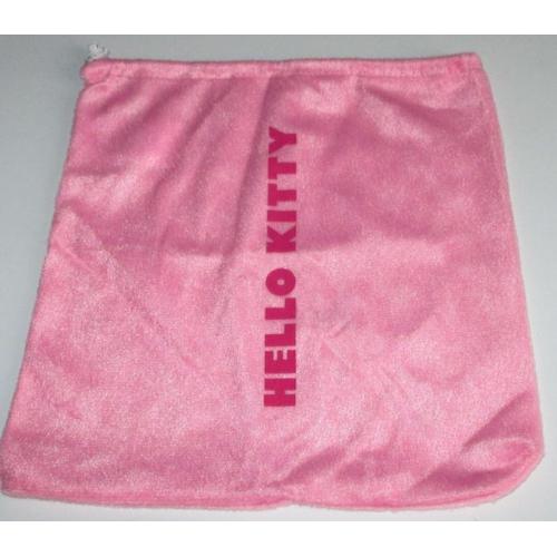 Pochette de rangement avec lien coulissant-rose vif aspect doux et duveteux-marquée Hello Kitty-100%polyester-24x25cm
