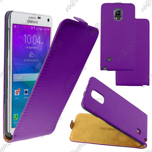 Ebeststar ® Housse Coque Etui En Pu Cuir À Rabat Ultra Fine (Slim Case) + Film Protection D'écran Pour Samsung Galaxy Note 4 N910f, Couleur Violet
