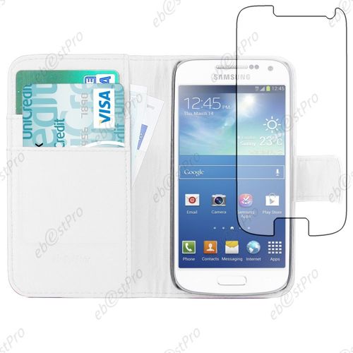 Ebeststar ® Pour Samsung Galaxy S4 Mini Gt-I9190 / I9192 / I9195 Housse Portefeuille Coque Etui Protection Folio + Film D'écran, Couleur Blanc