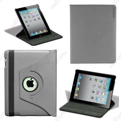 Ebeststar ® Etui Pu Cuir Coque Housse Rotative 360° + Film Protecteur D'écran Pour Apple Ipad 4 Écran Retina / Ipad 4 / Ipad 3 / Ipad 2, Couleur Gris