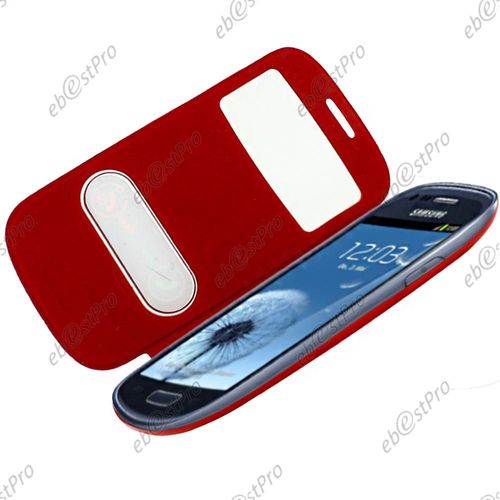 Ebeststar ® Pour Samsung Galaxy S3 Mini Gt-I8190 / I8190n Housse Pochette Protection Coque Etui Type S-View + Film D'écran, Couleur Rouge