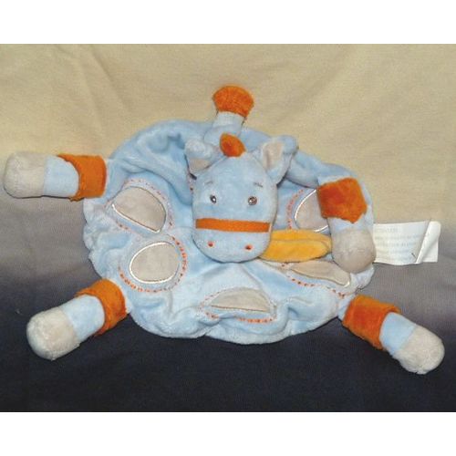 Poney Cheval Horse Doudou Plush Comforter Peluche Bleu Orange Beige Jaune Plat Rond Kimbaloo