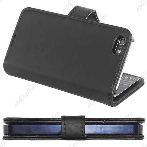 Ebeststar ® Pour Apple Iphone 5s / 5 Housse Portefeuille Coque Etui Protection Folio + Film D'écran, Couleur Noir