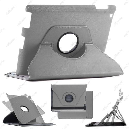 Ebeststar ® Housse Coque Etui Pu Cuir Rotatif Avec Support À Rotation 360° + Film Protection D'écran Pour Apple Ipad 4 Écran Retina / Ipad 4 / Ipad 3 / Ipad 2, Couleur Gris