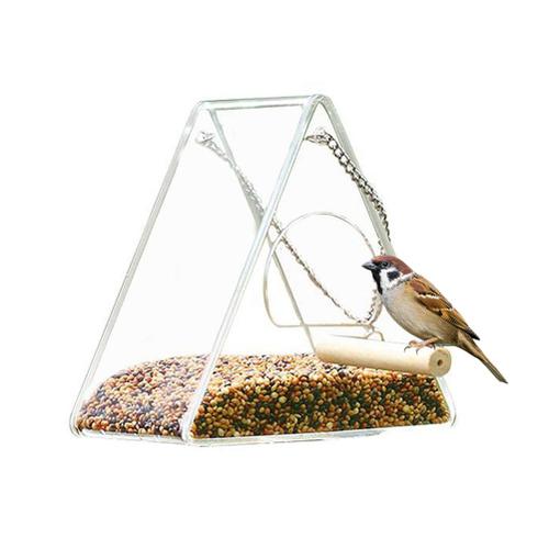 [Yuexinghui] Boîte De Nourriture Pour Oiseaux En Acrylique, Mangeoire Pour Oiseaux De Jardin (Triangulaire)
