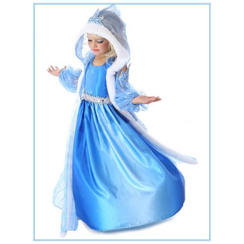 Déguisement enfant costume robe elsa La reine des neiges + gilet long à  grande capuche motif flocon pour fête anniversaire soirée cadeaux