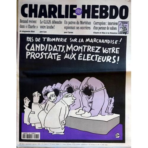 Charlie Hebdo N° 132 Du 04/01/1995 - Renaud Revient Dans Charlie  -   Sine - Le G.I.G.N. Debouche Votre Lavabo Par Luz - Un Patron Du Morbihan Expionnait Ses Ouvrieres Par Cyran - Corruption  -   Charb Et Riss.