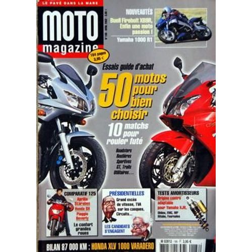 Moto Magazine N° 186 Du 01/04/2002 - Nouveautes - 50 Motos Pour Bien Choisir - 10 Matchs Pour Rouler Fute - Comparatif 125 - Presidentielles - Les Candidats S'engagent - Tests Amortisseurs - Bilan 87 000 Km / Honda Xlv 1000 Varadero