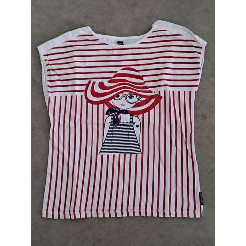 Neuf T-Shirt Blanc/Rouge "Silhouette Chic" Terre De Marins - 10 Ans