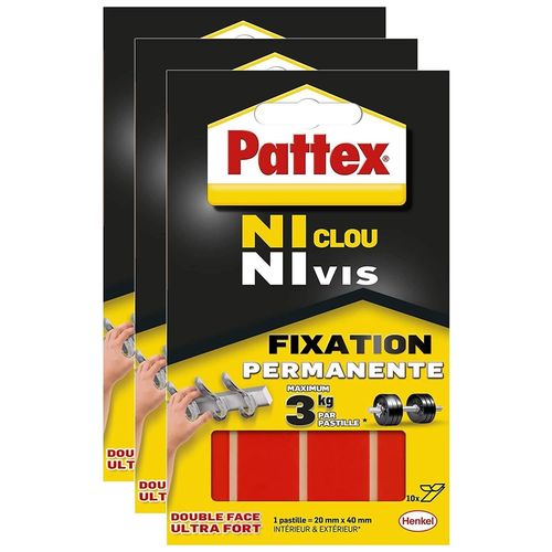 Pattex Lot De 3 Pochettes 10 Pastilles Adhésives Ultra Fort 20x40 Mm Ni Clou Ni Vis