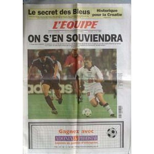 Equipe (L') N° 16219 Du 01/07/1998 - Coupe Du Monde De Foot - Argentine - Angleterre - Croatie.