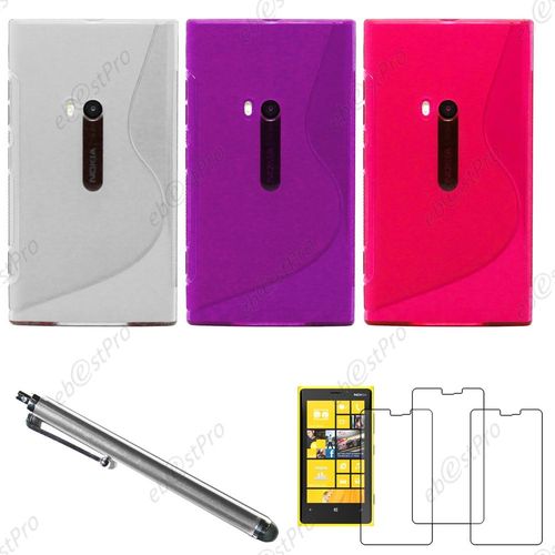 Ebeststar ® Lot X3 Housse Etui Coque Silicone Gel Motif S-Line Protection Souple + Film Protecteur D'écran + Stylet Pour Nokia Lumia 920, Couleur Transparent, Violet, Rose
