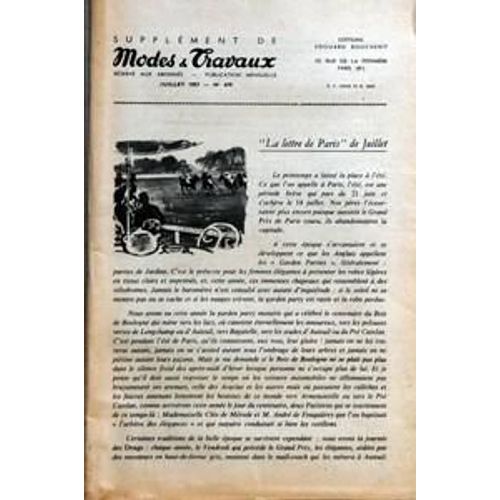 Modes Et Travaux N° 679 Du 01/07/1957 - Supplement La Lettre De Paris De Juillet  -   Mlle Cleo De Merode Et Andre De Fouquieres - La Communale Par Jean L'hote