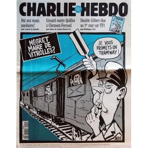 Charlie Hebdo N° 155 Du 14/06/1995 - Oui Aux Essais Nucleaires - Giscard Contre Quilliot A Clermond-Ferrand Par Riss Et Anne Kerloc'h - Daniele Gilbert Elue Au 1er Tour Sur Tf1 Par Philippe Val - Megret Maire De Vitrolles Par Riss