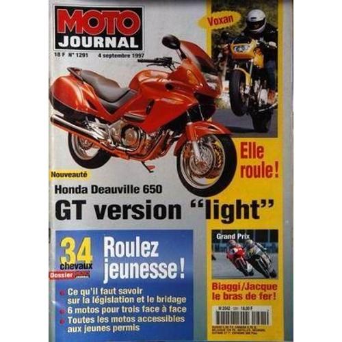 Moto Journal N° 1291 Du 04/09/1997 - Honda Deauville 650 Gt Version Light - Voxan - Biaggi  -   Jacque - La Legislation Et Le Bridage - Toutes Les Motos Accessibles Aux Jeunes Permis.