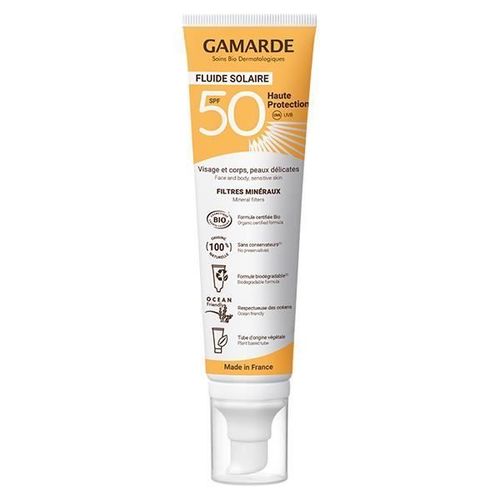 Crème Solaire Bio Haute Protection Spf50 - Gamarde - 100ml - Filtres Minéraux - Texture Invisible 