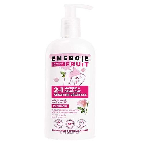 Energie Fruit Cheveux Masque 2 En 1 Kératine Végétale Monoï Rose & Huile D'argan Bio 300ml 