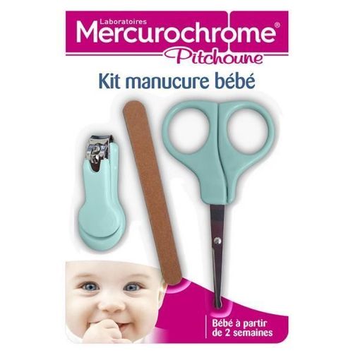 Kit Manucure Bébé - Mercurochrome - Ciseaux Et Coupe-Ongles Ergonomiques - Bleu Multicolore