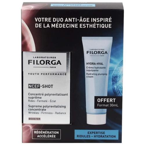 Filorga Ncef -Shot Concentré Polyrevitalisant Suprême Rides Fermeté Éclat 15 Ml + Hydra-Hyal Crème Hydratante Anti-Âge 30 Ml Offerte 