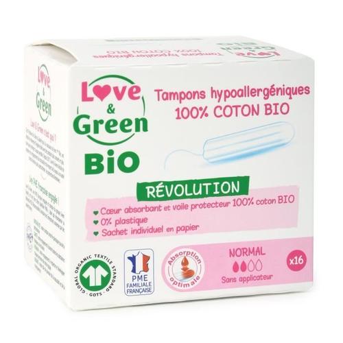 Love & Green Tampons Hypoallergéniques - 100% Coton Bio Certifiés Gots - "Normal" Digital - 16 Tampons 