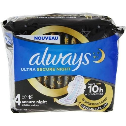 Serviettes Hygiéniques - Always - Ultra Secure Night - Taille 4 - 9 Serviettes - Protection 10h 