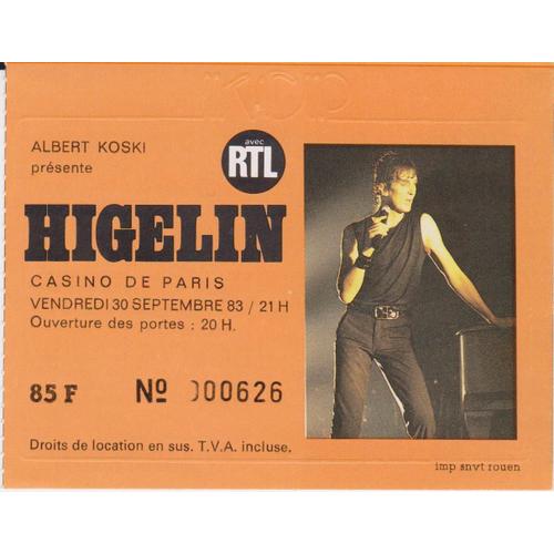 Ticket Jacques Higelin Casino De Paris 09/83