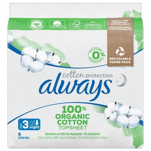 Always Cotton Protection Night Serviettes Avec Ailettes 